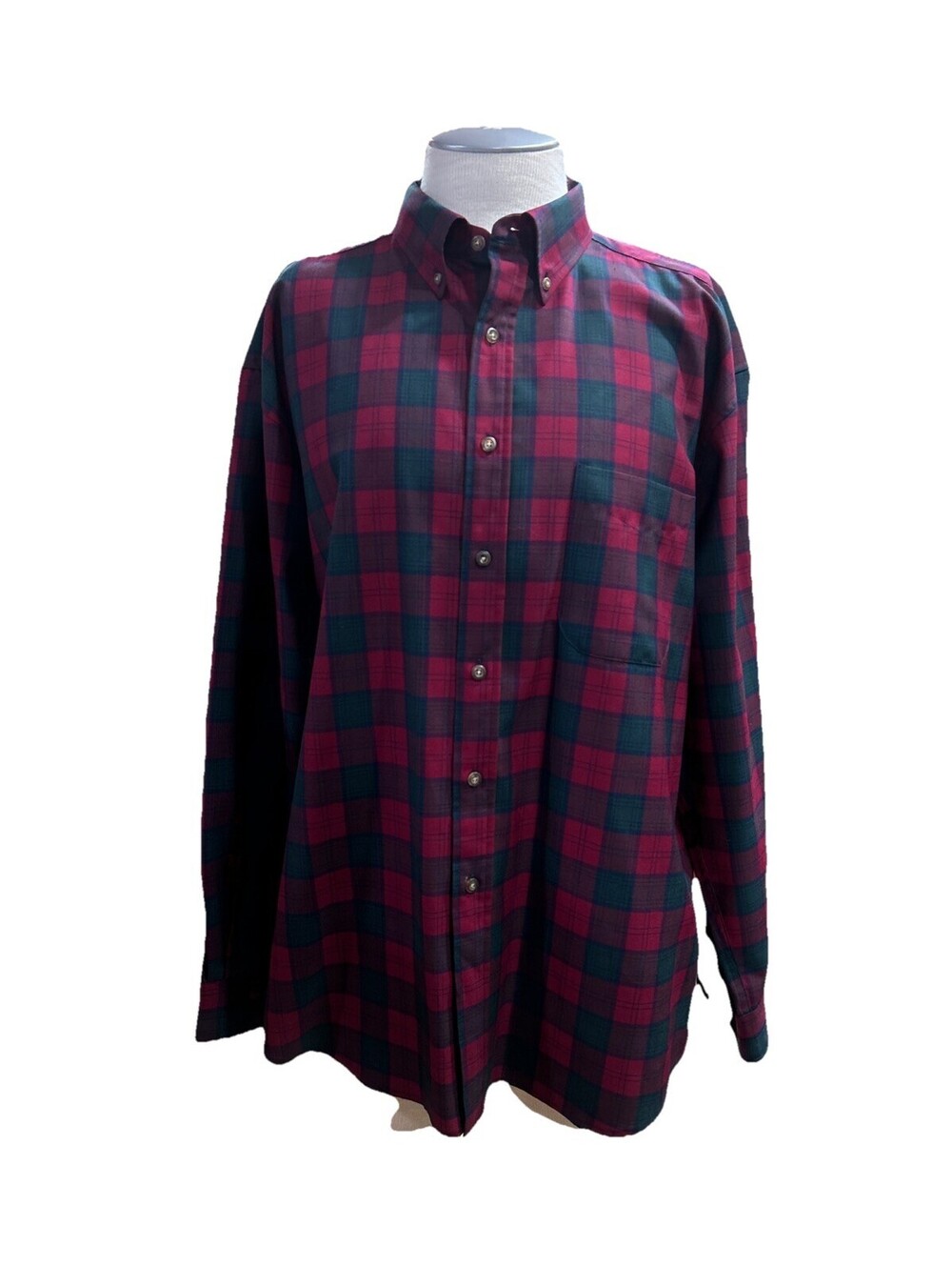 Sir Pendleton Mens Button Down Shirt XL Red Plaid Long Sleeve Pure Virgin Wool